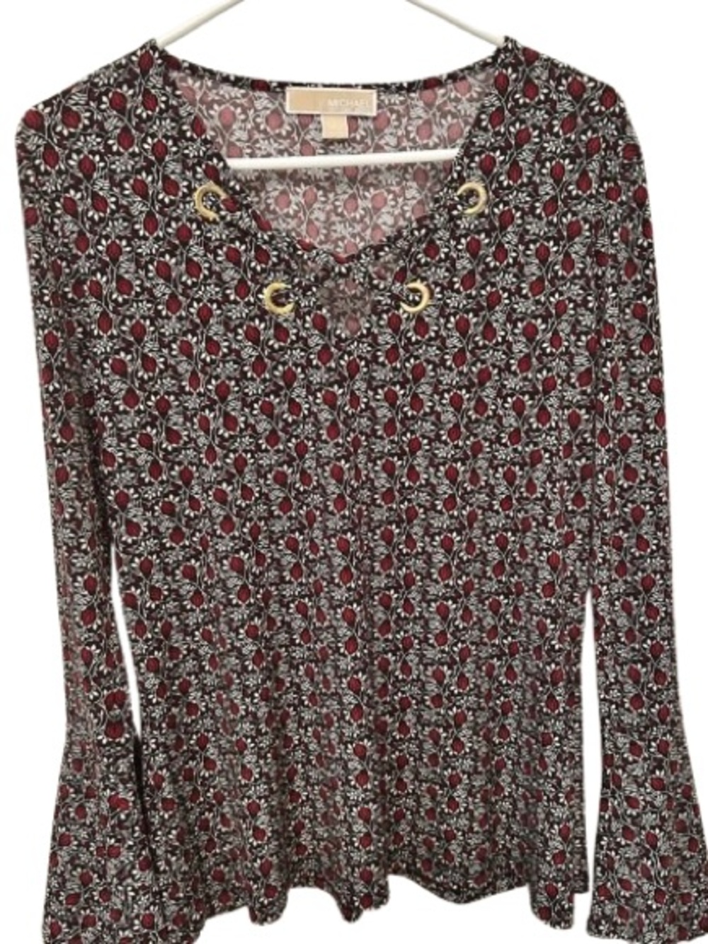 Michael, Michael Kors Black/Red Floral Long Bell Sleeve Size Large